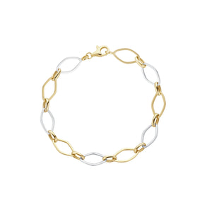 9ct Gold 2-Tone Hollow Open Oval Link Bracelet