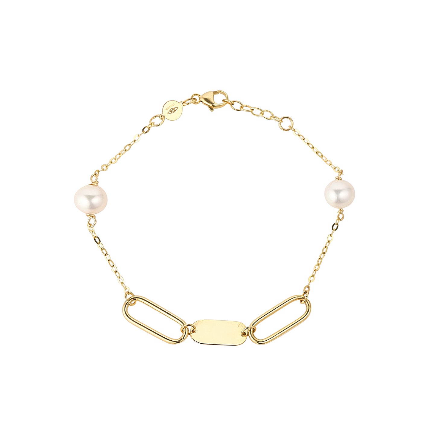 9ct Gold Paperlink & Freshwater Pearl  Bracelet