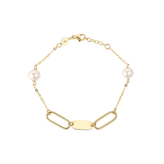 9ct Gold Paperlink & Freshwater Pearl  Bracelet