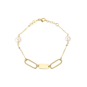 9ct Gold Paperlink & Freshwater Pearl  Bracelet