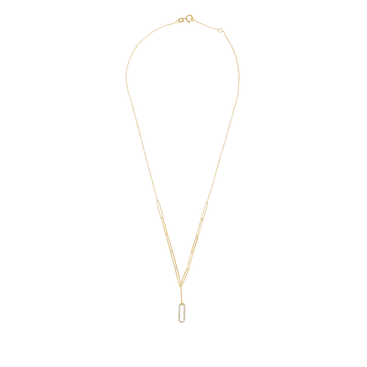 9ct Gold Layered CZ Oval Link Drop Necklet