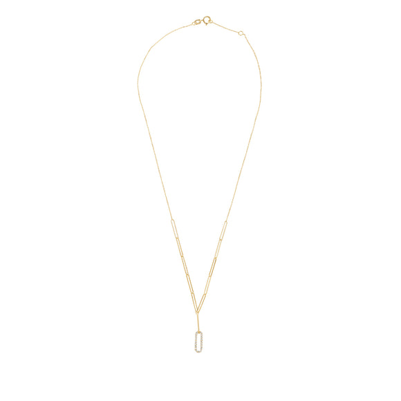 9ct Gold Layered CZ Oval Link Drop Necklet