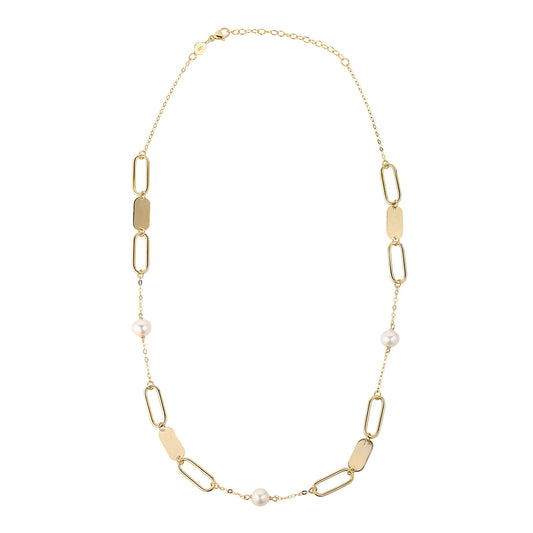 9ct Gold Paperlink & Freshwater Pearl Necklet