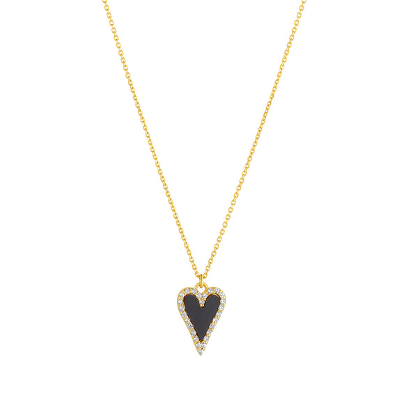 9ct Gold CZ Rimmed Black Onyx Heart Pendant
