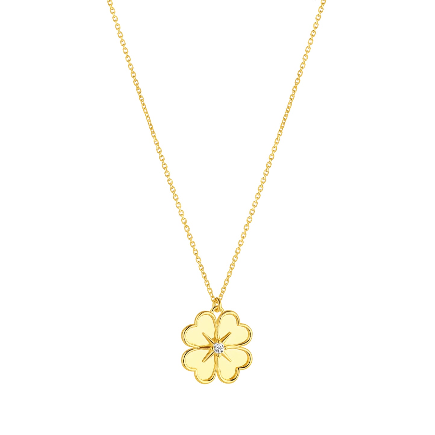 9ct Gold CZ Solid Flower Pendant