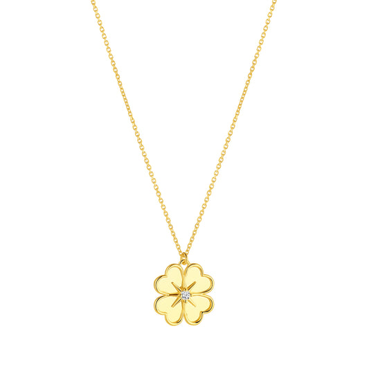 9ct Gold CZ Solid Flower Pendant