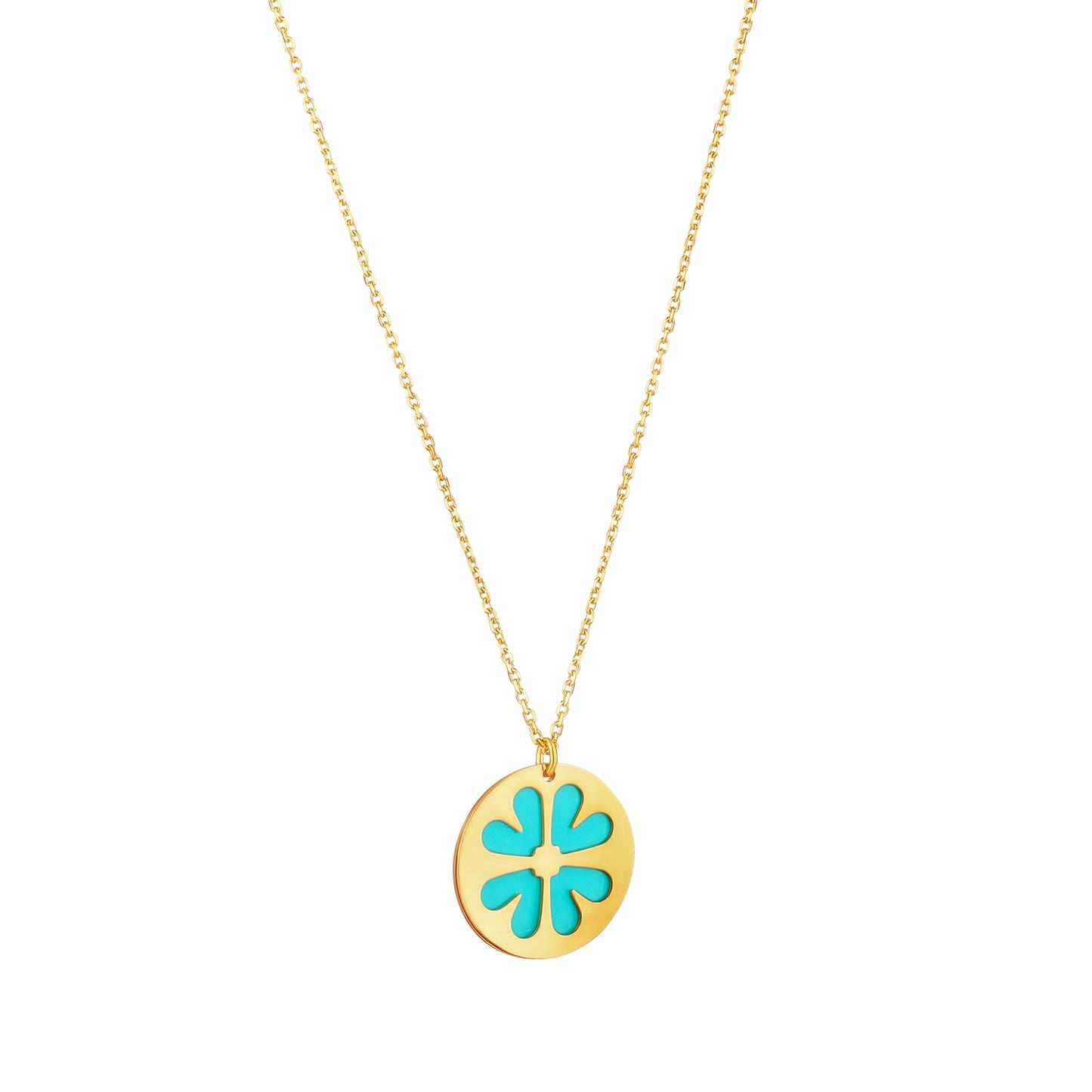 9ct Gold Blue Enamel Flower Pendant