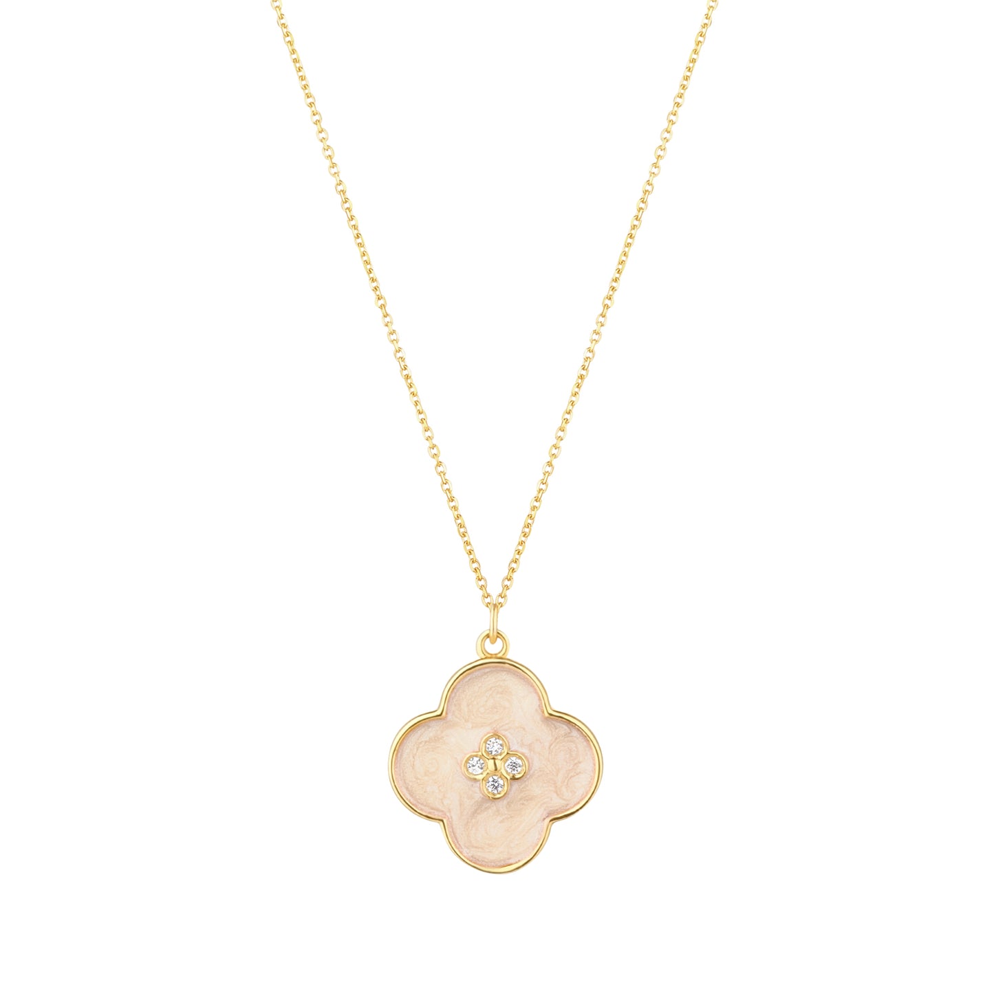 9ct Gold Cream Enamel CZ Flower Pendant