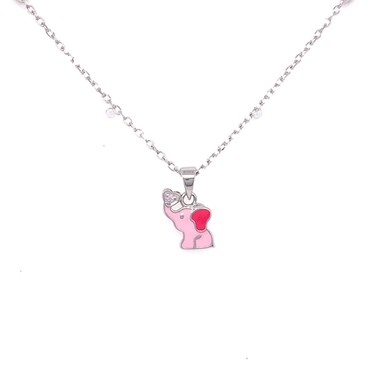 Silver Kids Pink Elephant Pendant 16 inch Chain NK033/P