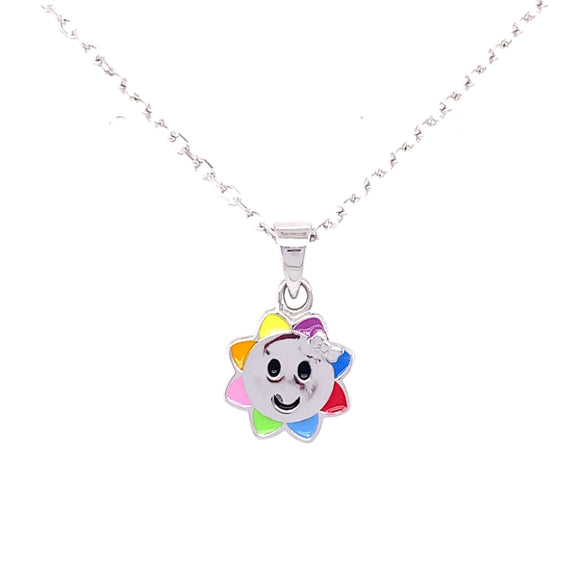 Silver Kids Flower Face Pendant 16 inch Chain NK081/P