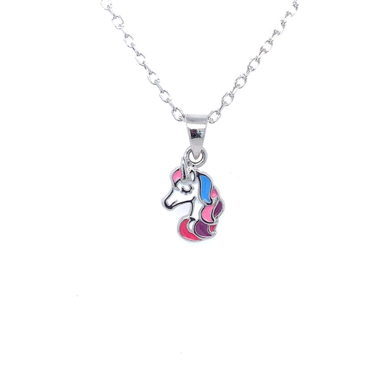 Silver Kids Unicorn Pendant 16 inch chain NK097/P