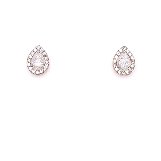 9ct Gold CZ Halo Teardrop Stud Earrings