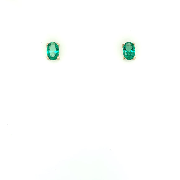 9ct Gold Green Oval Birthstone Stud Earrings GEE59