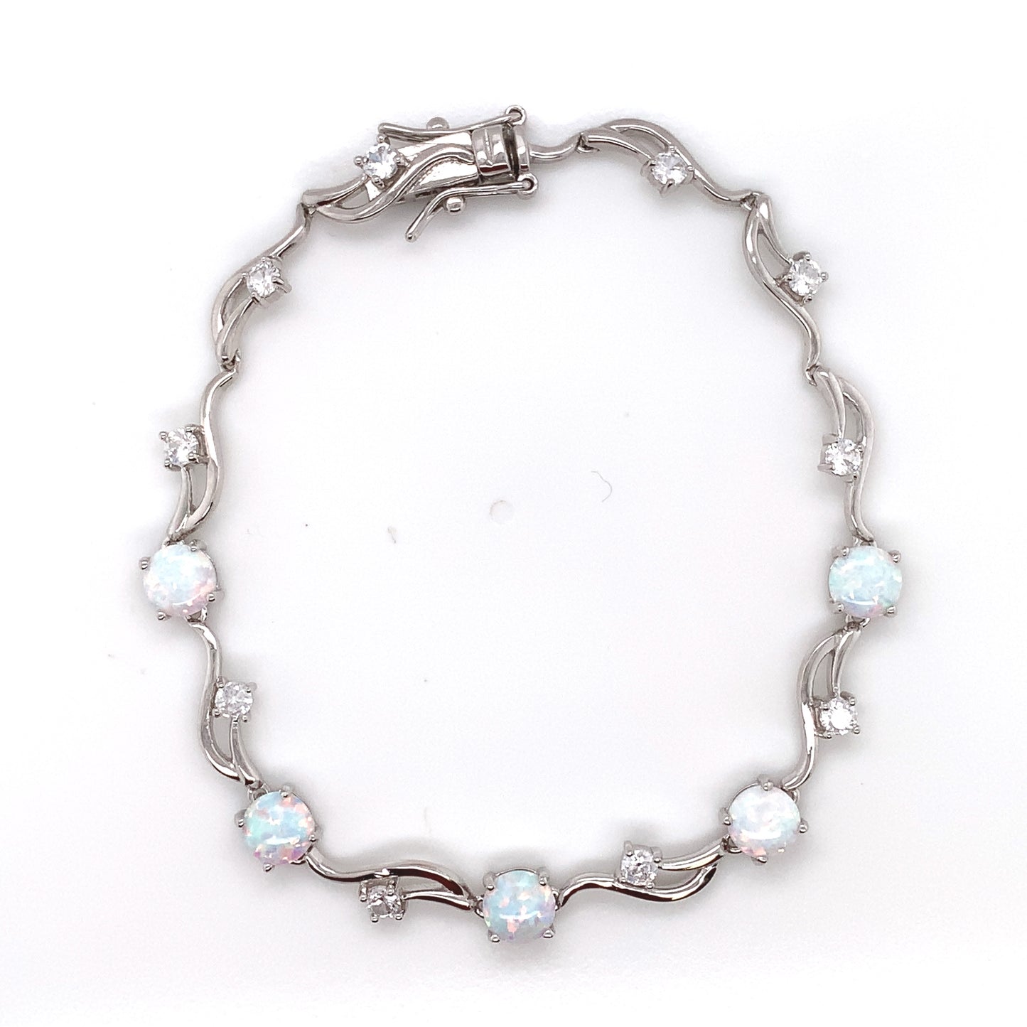 Sterling Silver Opal CZ Swirl Bracelet GL1168