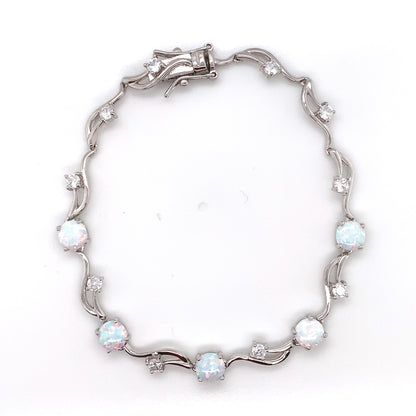 Sterling Silver Opal CZ Swirl Bracelet GL1168