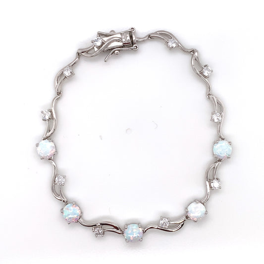 Sterling Silver Opal CZ Swirl Bracelet GL1168