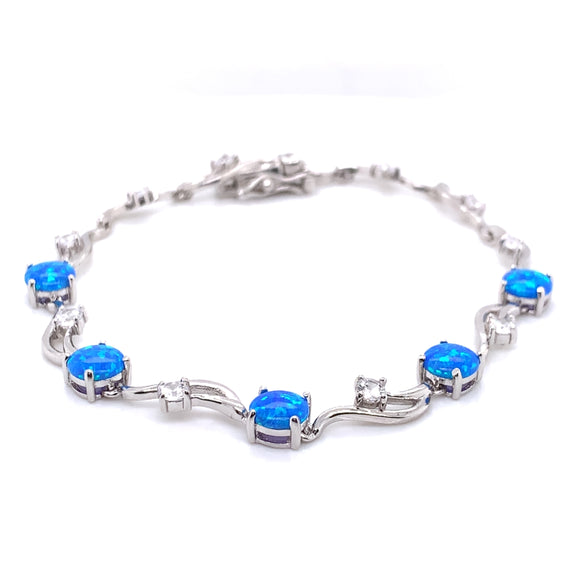 Sterling Silver Blue Opal & CZ Bracelet