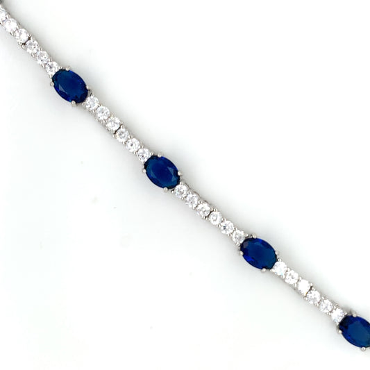 Sterling Silver Oval Sapphire CZ Tennis Line Bracelet