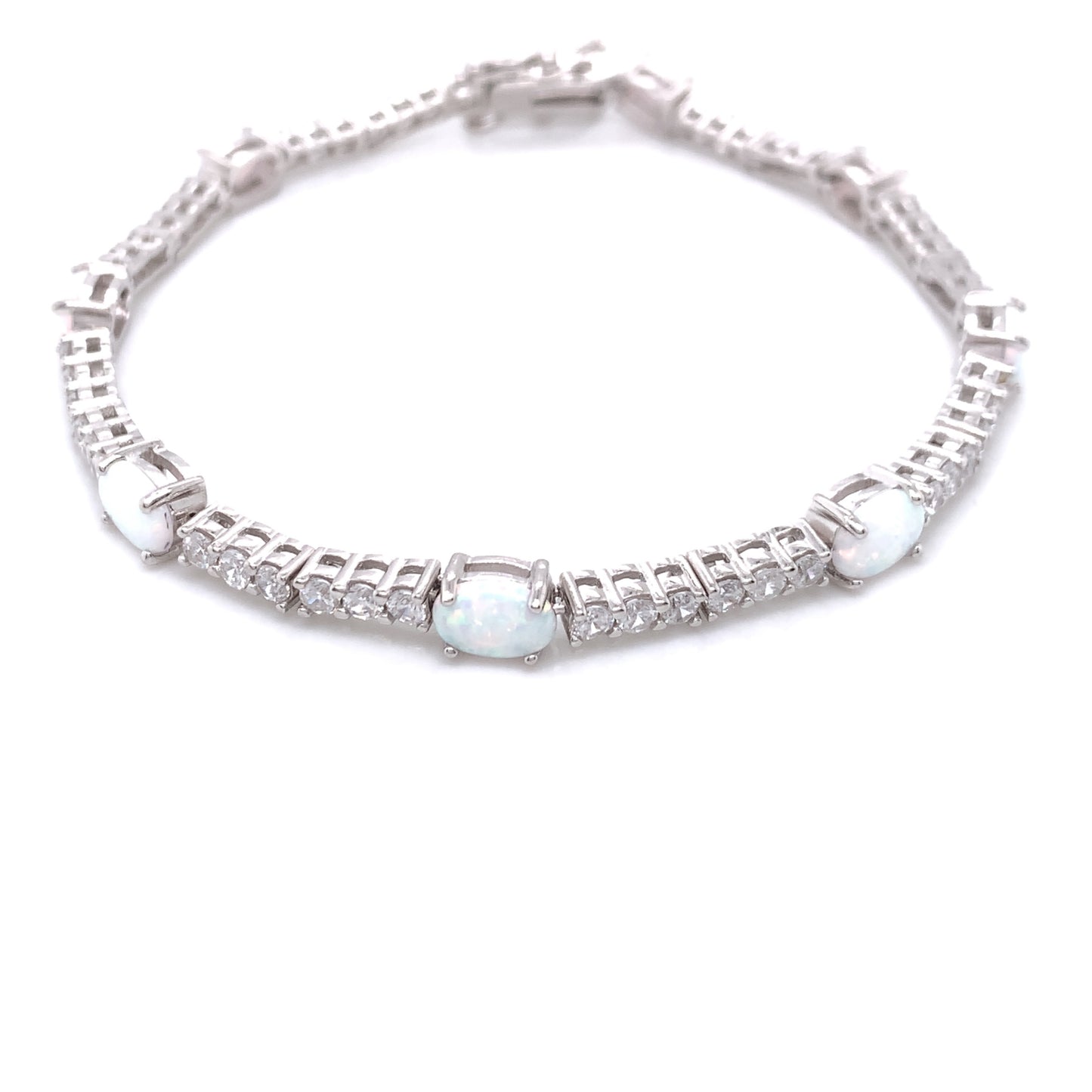 Sterling Silver Oval Opal CZ Bar Bracelet GL1171