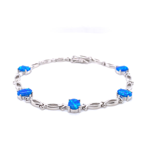 Sterling Silver Oval Blue Opal Marquise Link Bracelet GL1181