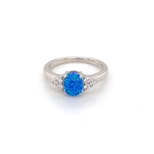 Sterling Silver Blue Opal CZ Ring GL1186