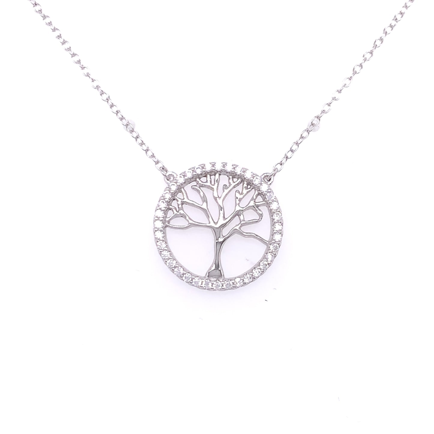 Sterling Silver CZ Bezel Tree Of Life Necklace GL1299