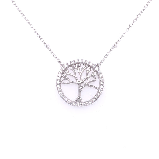 Sterling Silver CZ Bezel Tree Of Life Necklace GL1299