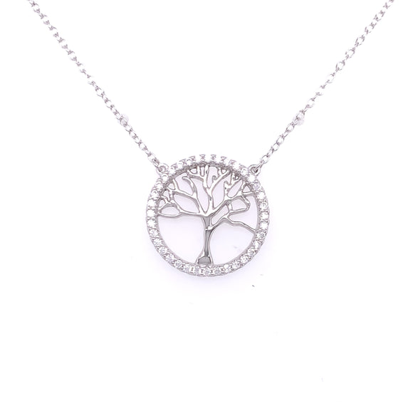 Sterling Silver CZ Bezel Tree Of Life Necklace