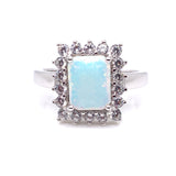 Sterling Silver Opal CZ Rectangular Cluster Ring