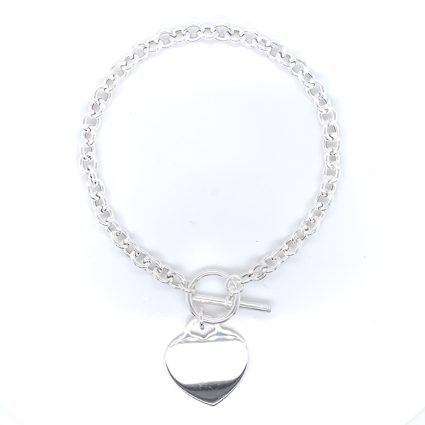 Sterling Silver Engravable Heart T-Bar Bracelet