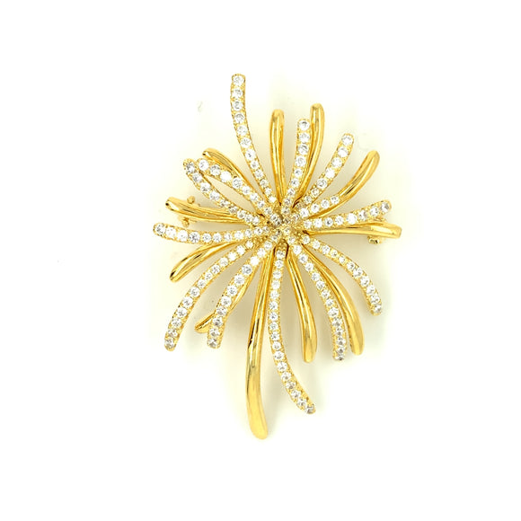 Sterling Silver Gold-plated CZ Palm Brooch