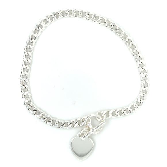 Sterling Silver Engravable Heart T-Bar Curb Bracelet
