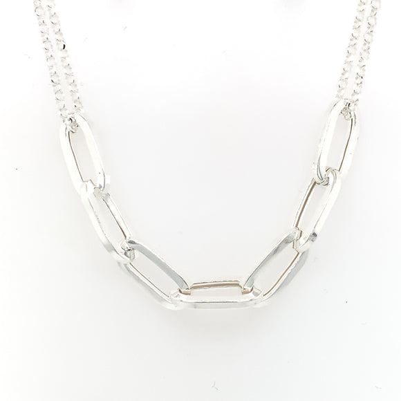 Sterling Silver Oval Links Double Chain Necklet