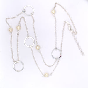 Sterling Silver Pearl & Circles Chain 28 inch