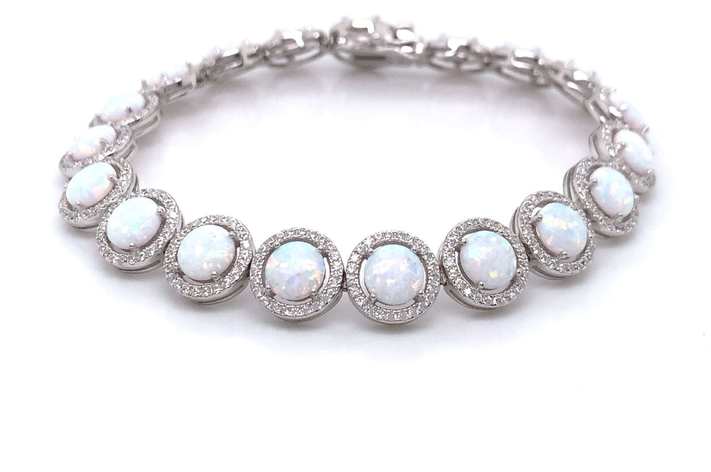 Sterling Silver Opal CZ Halo Cocktail Bracelet GL983