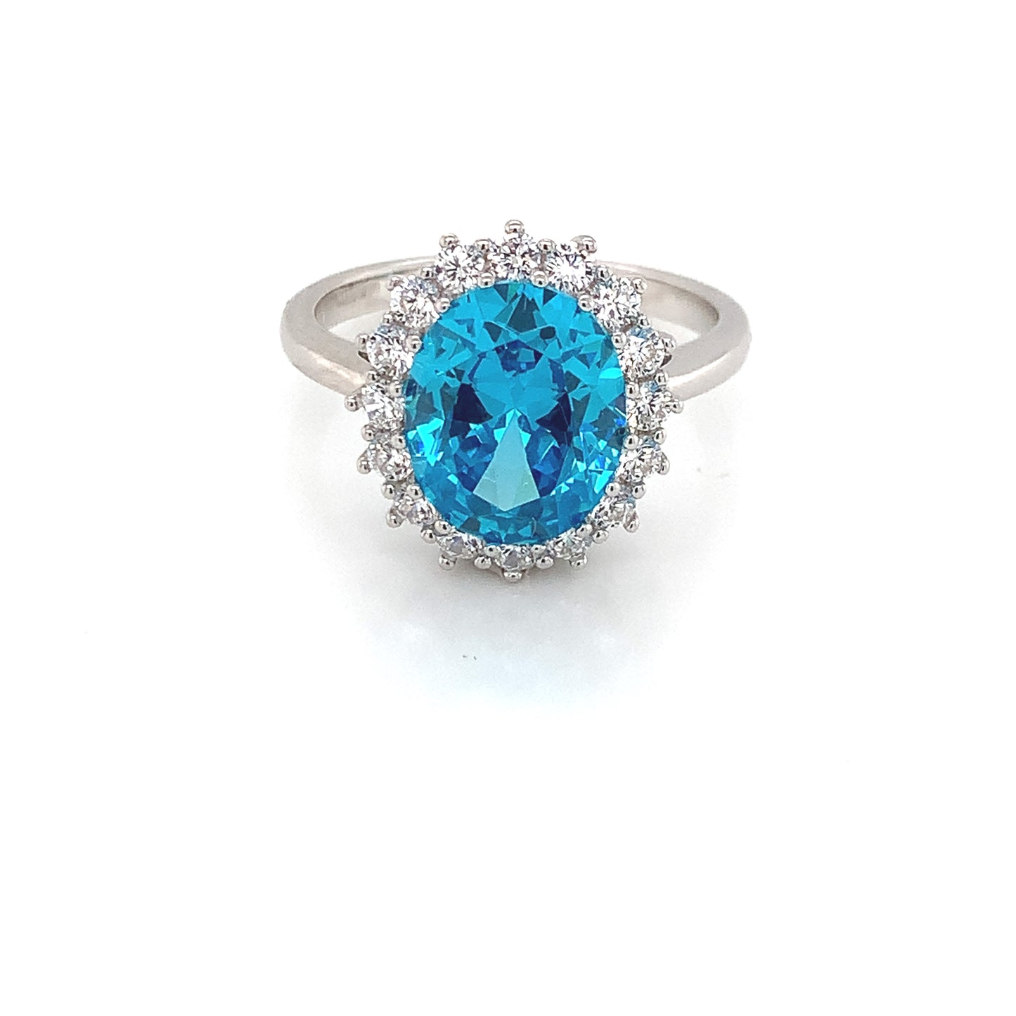 Sterling Silver Aqua CZ Cluster Ring RSE067