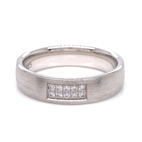 Sterling Silver Ladies 5mm CZ Matte Band Ring