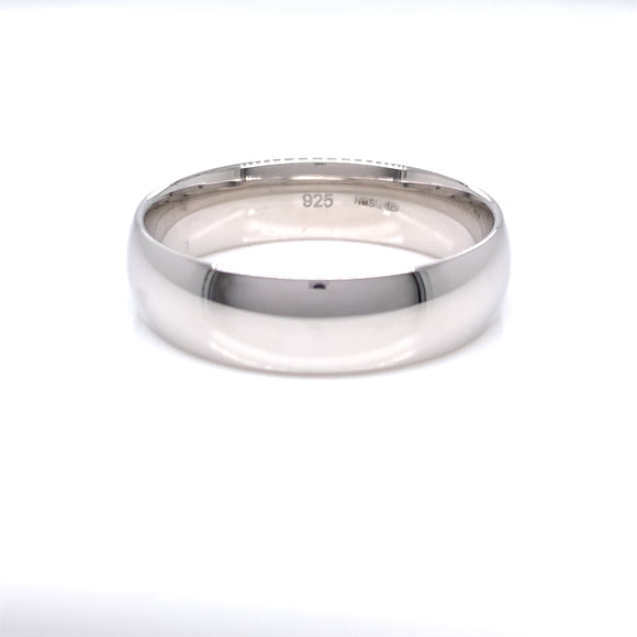 Sterling Silver Mens 6mm Court Polished Band Ring