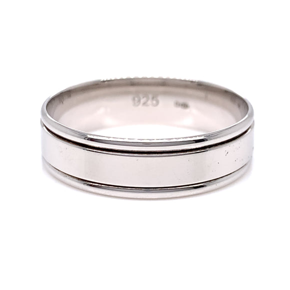 Sterling Silver Mens 6mm Double Line Polished Band Ring