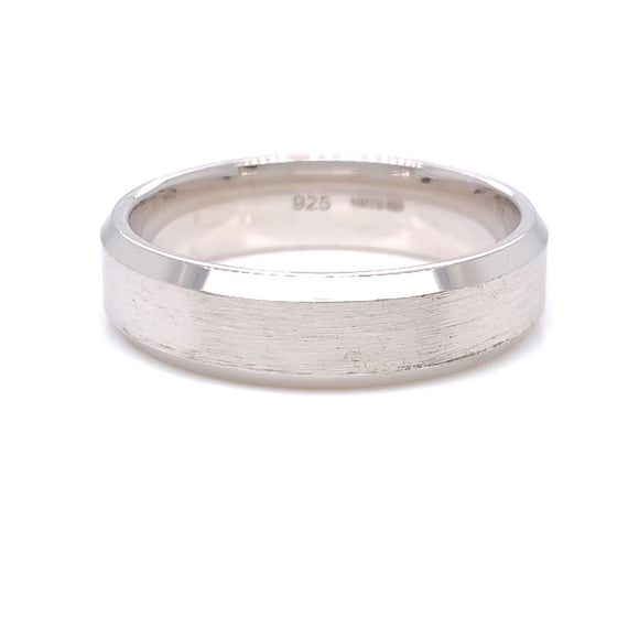 Sterling Silver Mens 6mm Bevelled Edge Matte Band Ring RSW030