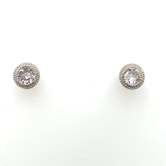 Sterling Silver Beaded CZ Stud Earrings SER116