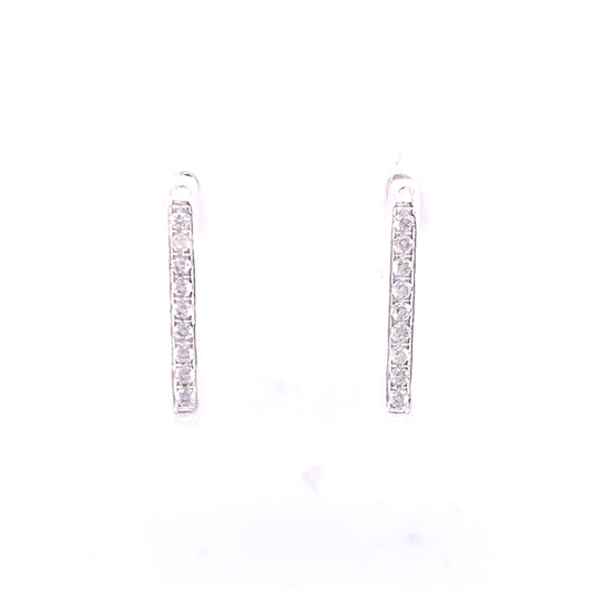 Sterling Silver CZ Rectangular Hoop Earrings