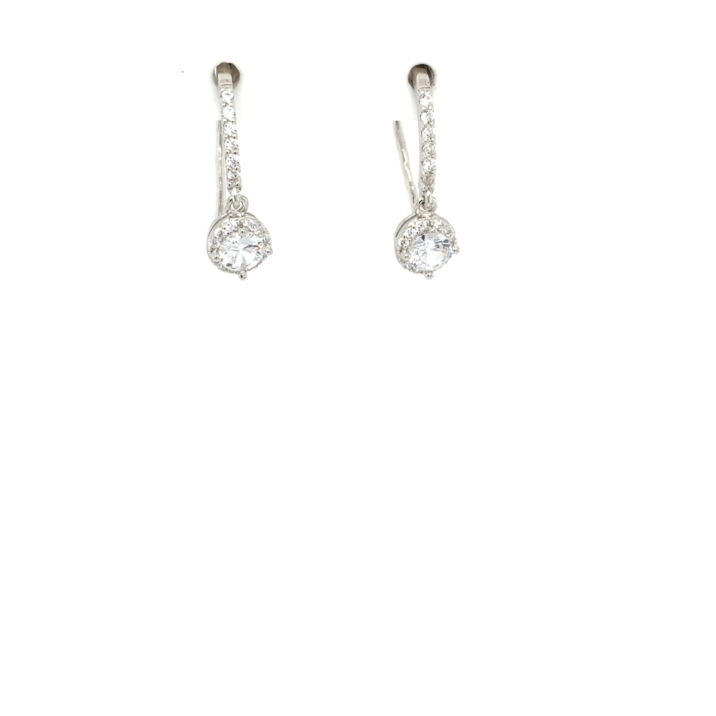 Sterling Silver Halo CZ Hook Drop Earrings