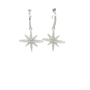 Sterling Silver CZ Star Hook Drop Earrings