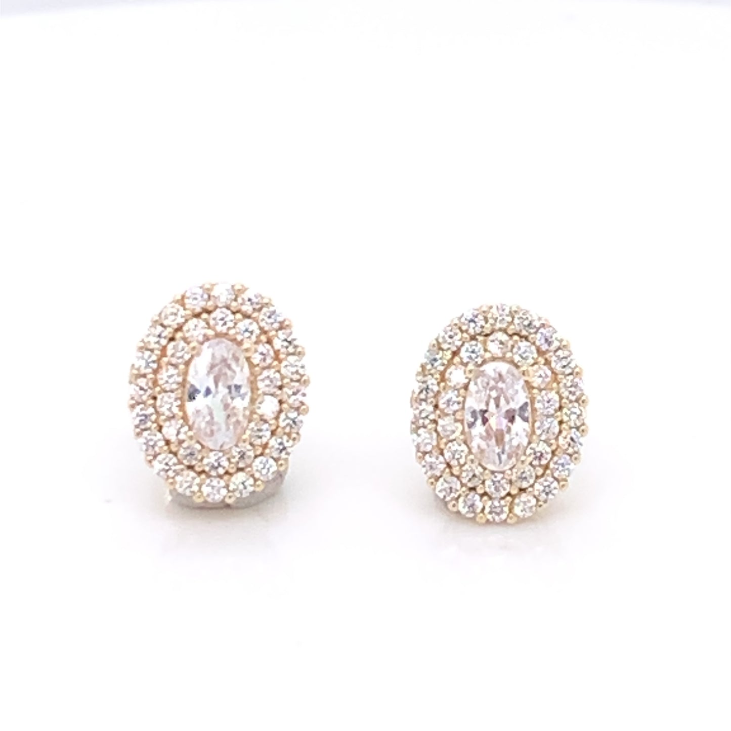 9ct Gold Oval Double Halo CZ Stud Earrings