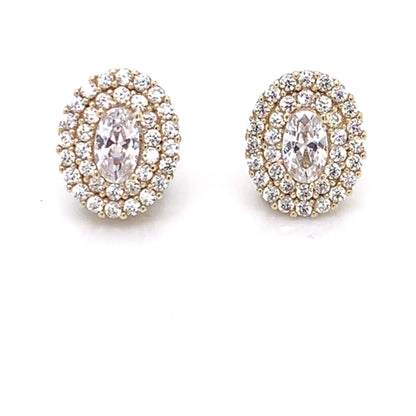 9ct Gold Oval Double Halo CZ Stud Earrings