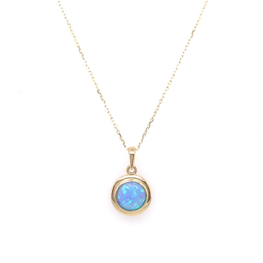 9ct Gold 10mm Round Created Blue Opal Pendant GPL50