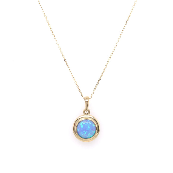 9ct Gold 10mm Round Created Blue Opal Pendant GPL50