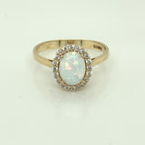 9ct Gold Created Opal & CZ Halo Ring GRL65