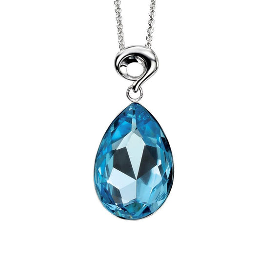 Silver Large Teardrop Aquamarine Crystal Pendant